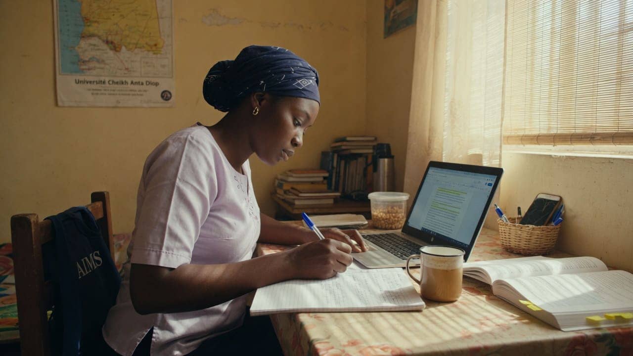 Candidate working through preparation notes beside a laptop